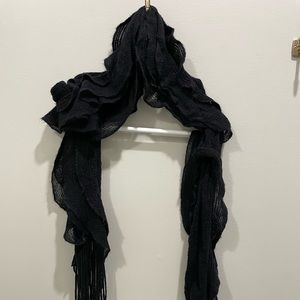 Black Ruffle Scarf with fringe